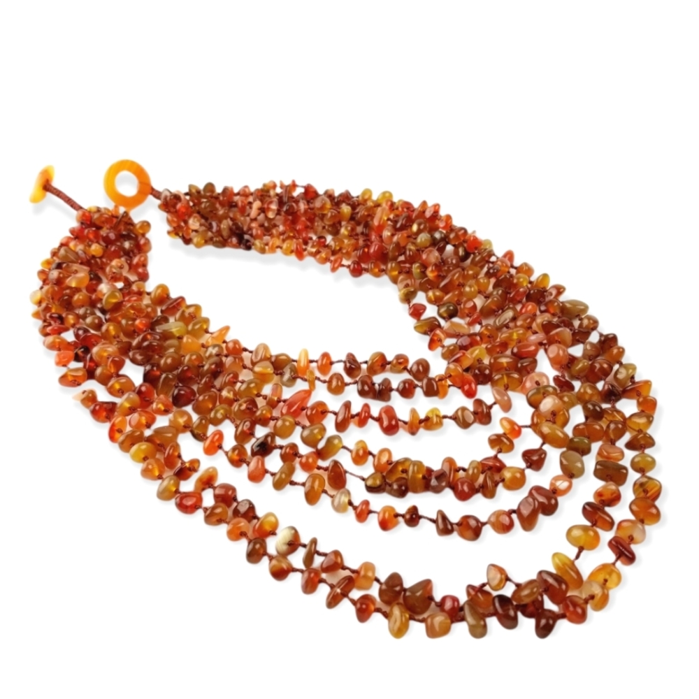 8 Strand Genuine Carnelian Necklace EUC